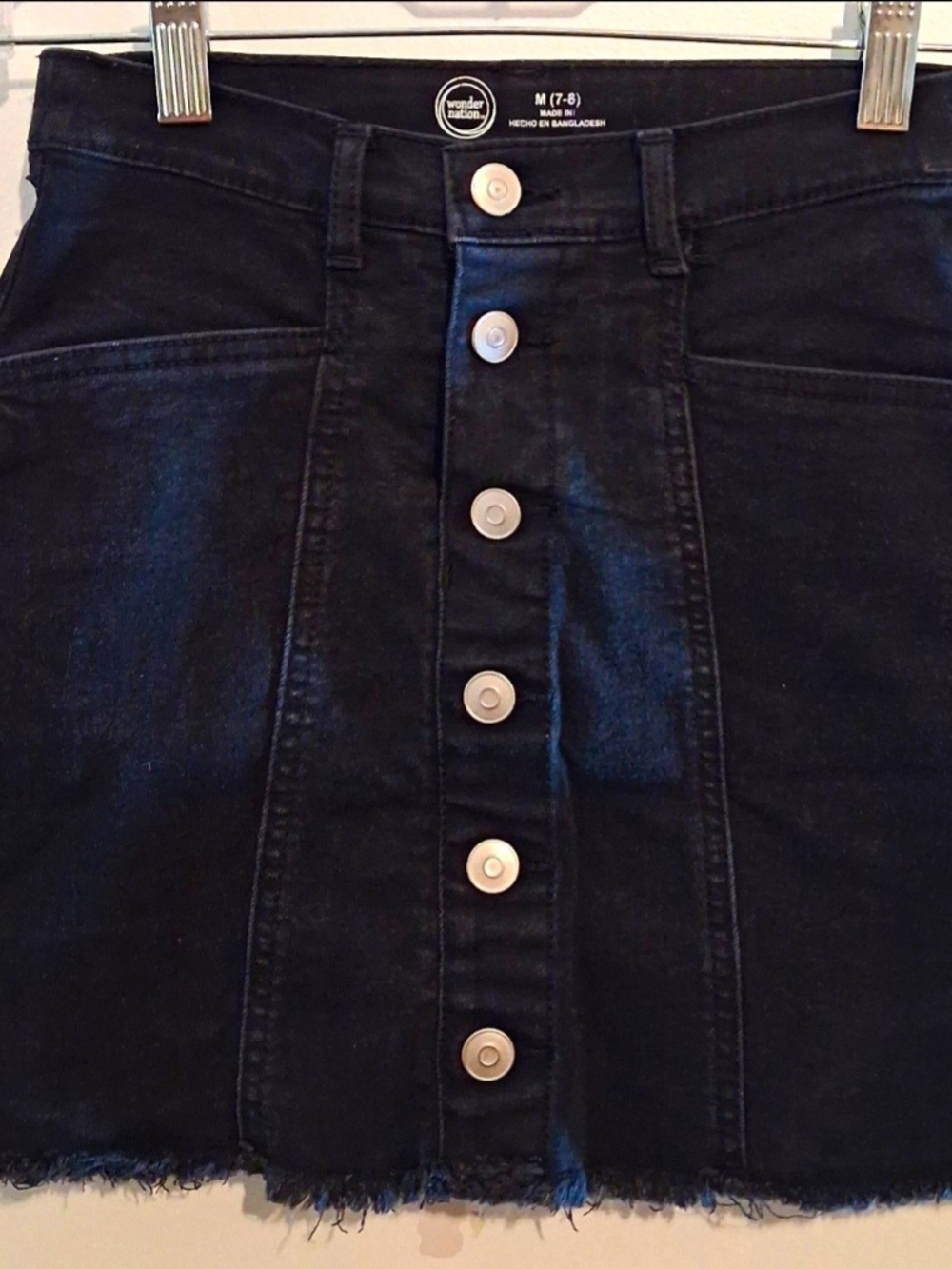 Wonder Nation Girls Black Denim Mini Skirt Button Front Pockets Belt Loops M 7-8